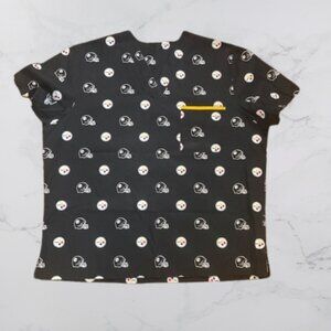 Pittsburgh Steelers Scrub Top Black All Over Logo Print Short Sleeve